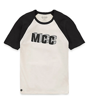 macomb college raglan short sleeve t-shirt